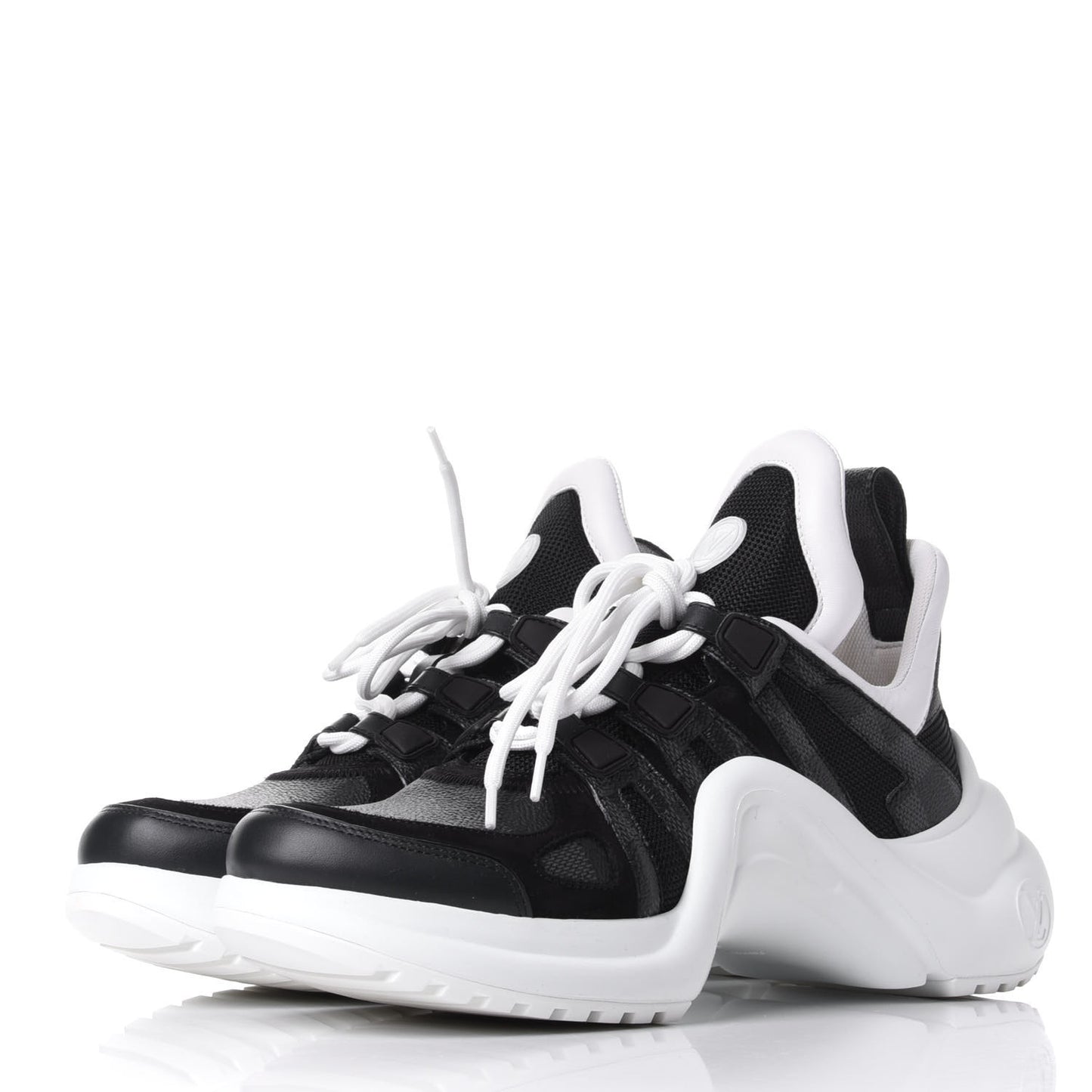 Calfskin Technical Nylon Damier Graphite LV Archlight Sneakers 38 Black White