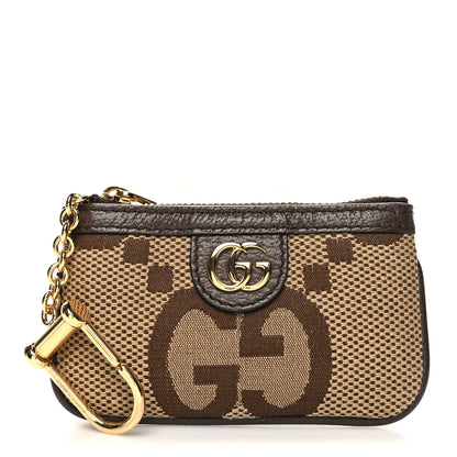 Gucci Monogram Jumbo GG Textured Dollar Calfskin Ophidia Key Case Camel Ebony New Acero 1 of 8