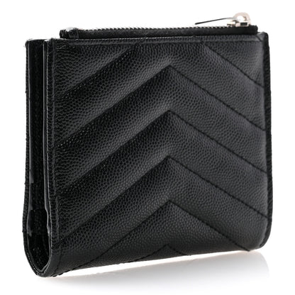 Saint Laurent Grain De Poudre Matelasse Chevron Monogram Zipped Card Case Black 3 of 10