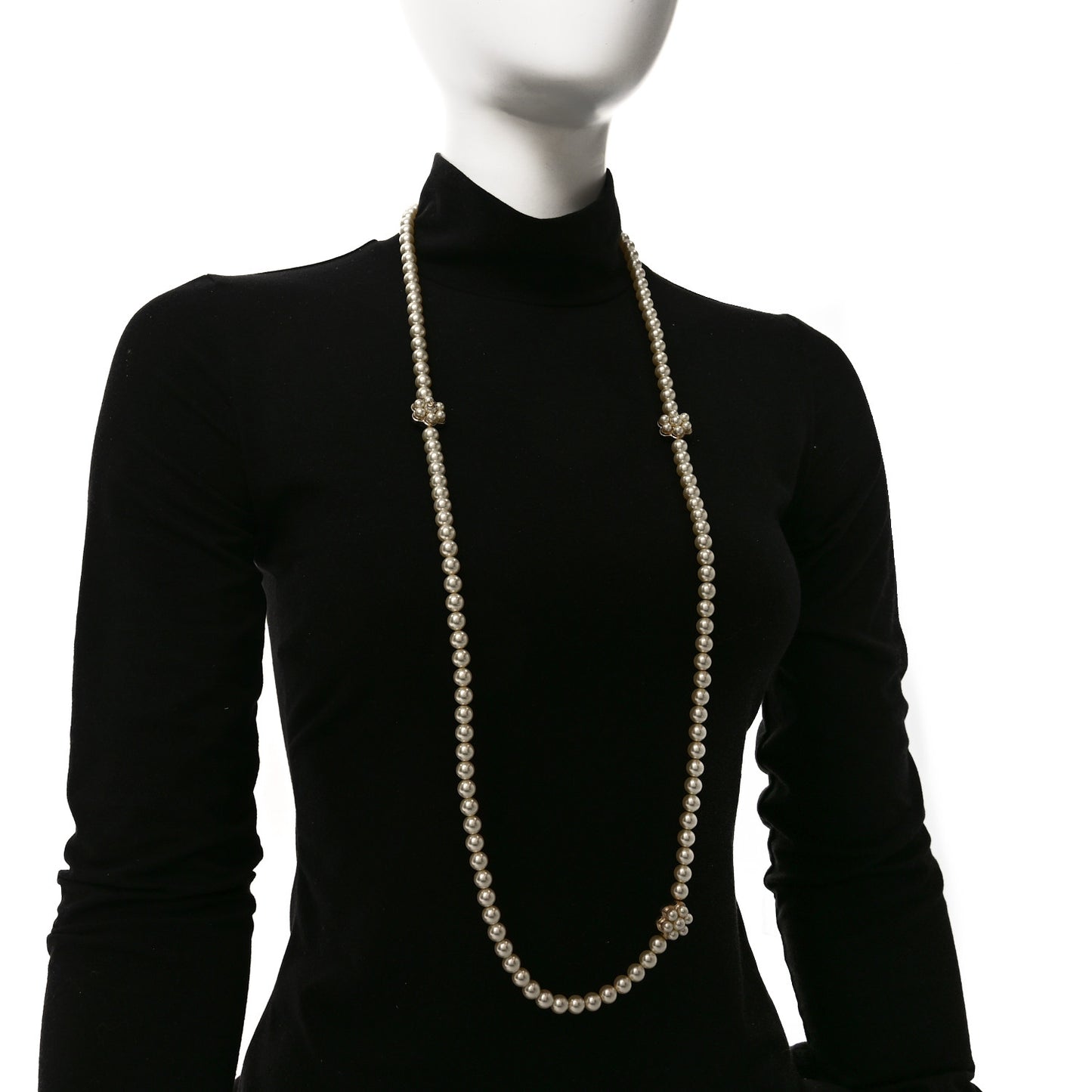 Pearl CC Camellia Long Necklace Gold