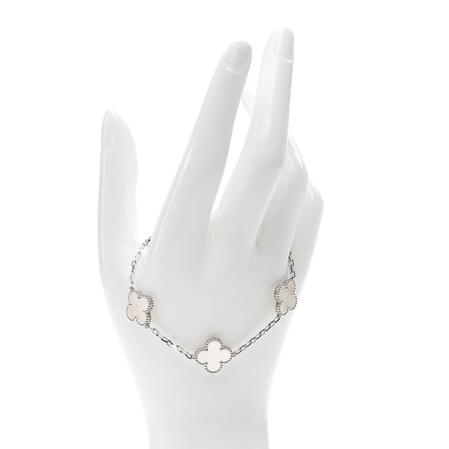 18K White Gold Mother of Pearl 5 Motifs Vintage Alhambra Bracelet