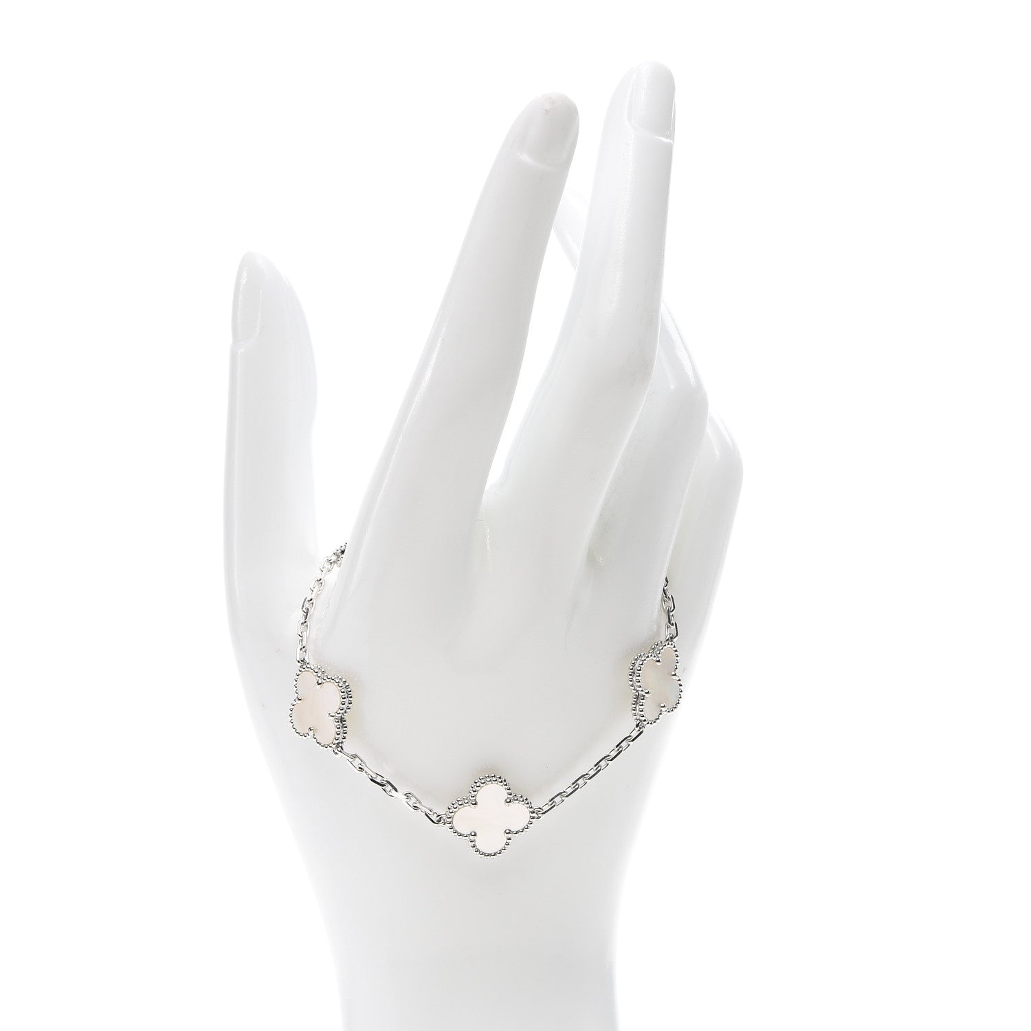 Van Cleef & Arpels 18K White Gold Mother of Pearl 5 Motifs Vintage Alhambra Bracelet 2 of 7