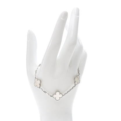 Van Cleef & Arpels 18K White Gold Mother of Pearl 5 Motifs Vintage Alhambra Bracelet 2 of 7