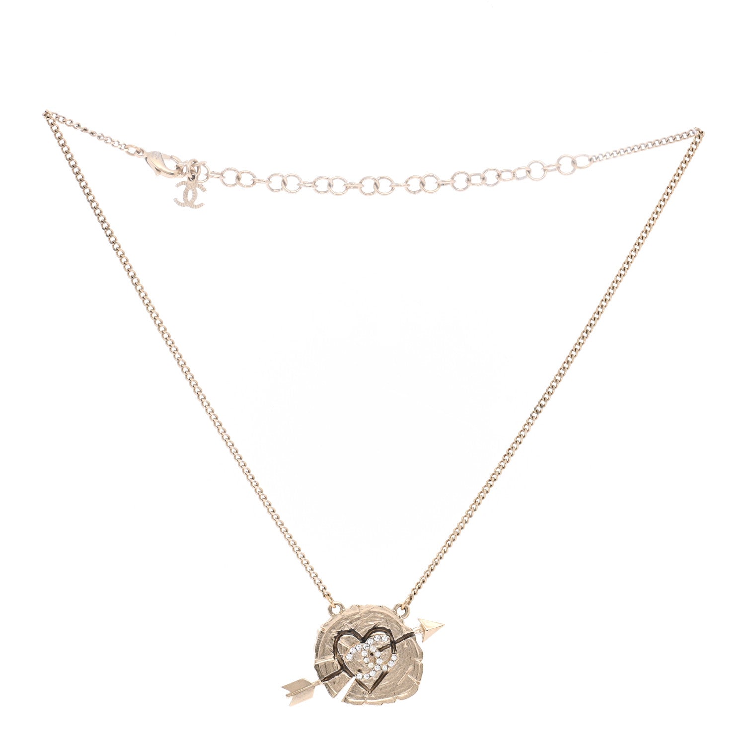 Chanel Crystal Heart Arrow Short Necklace Gold 3 of 7