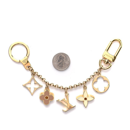 Louis Vuitton Brass Enamel Fleur De Monogram Bag Charm Chain Gold 2 of 4