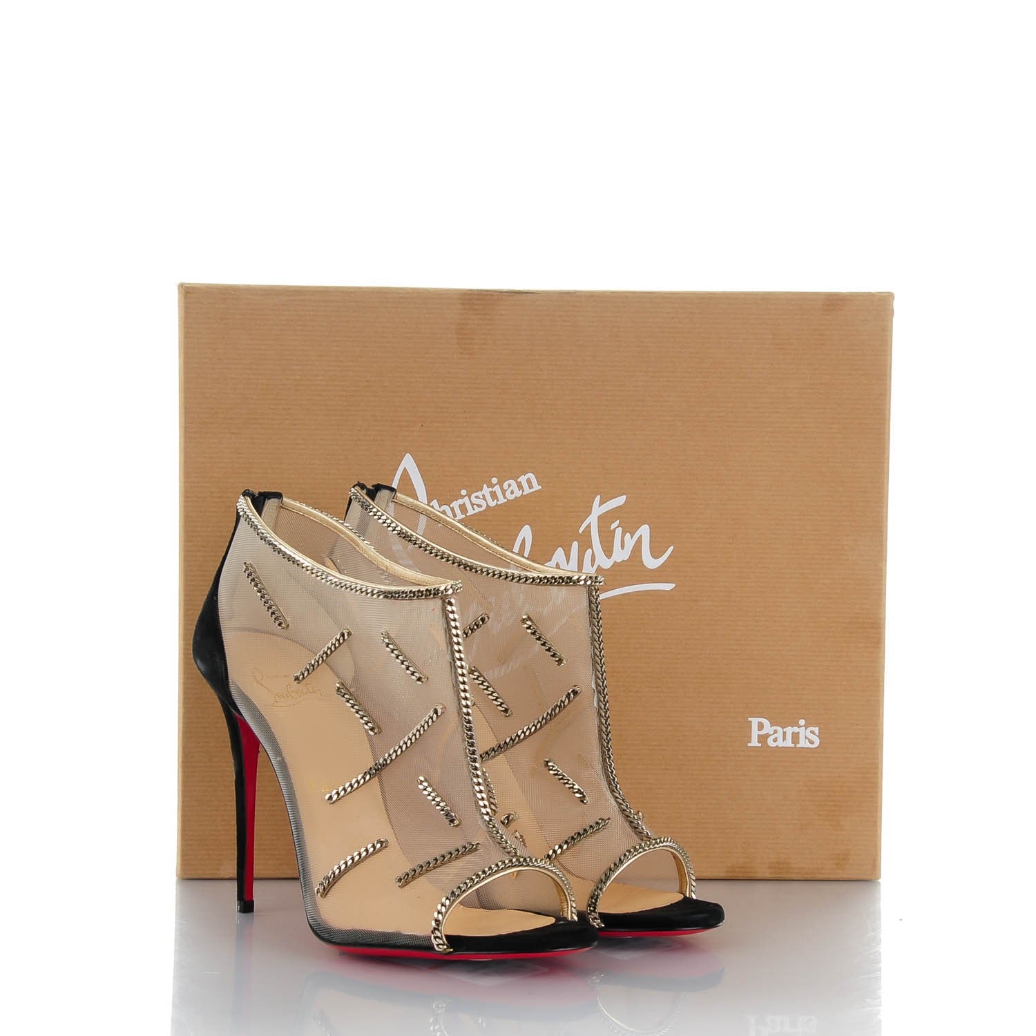 Christian Louboutin Mesh Embellished Signifiamma 100 Peep Toe Sandals 38 Black 6 of 6