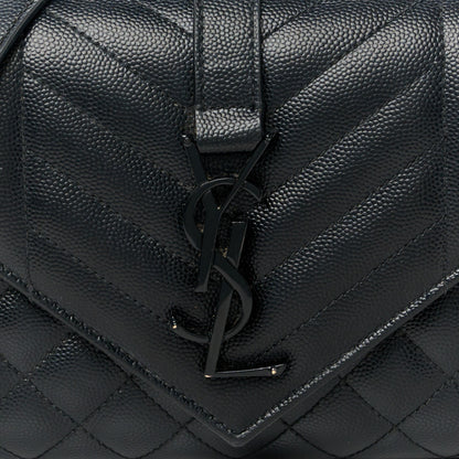 Saint Laurent Grain De Poudre Textured Mixed Matelasse Triquilt Small Monogram Monochrome Satchel Black 9 of 11