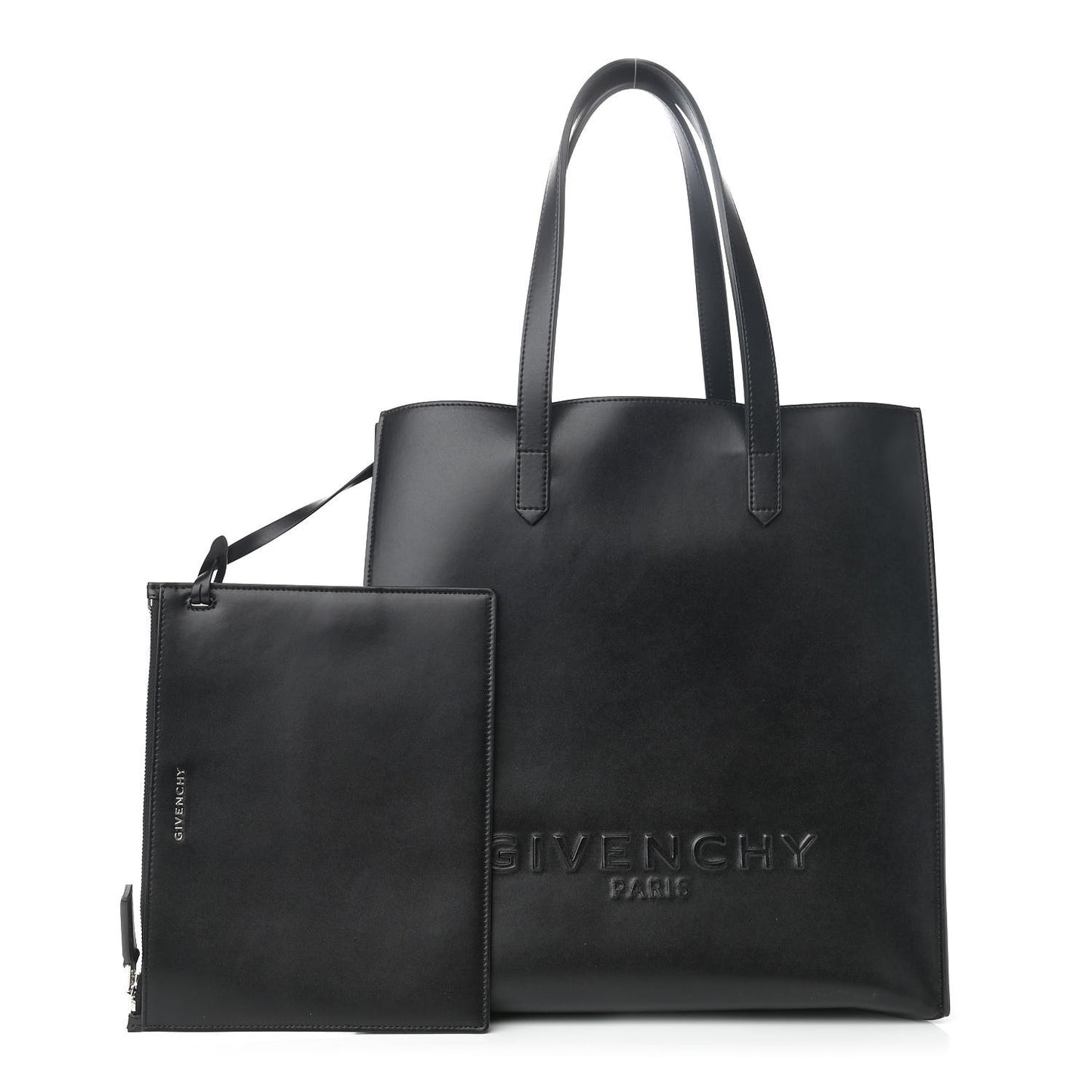 Calfskin Logo Debossed Medium Shopper Tote Black