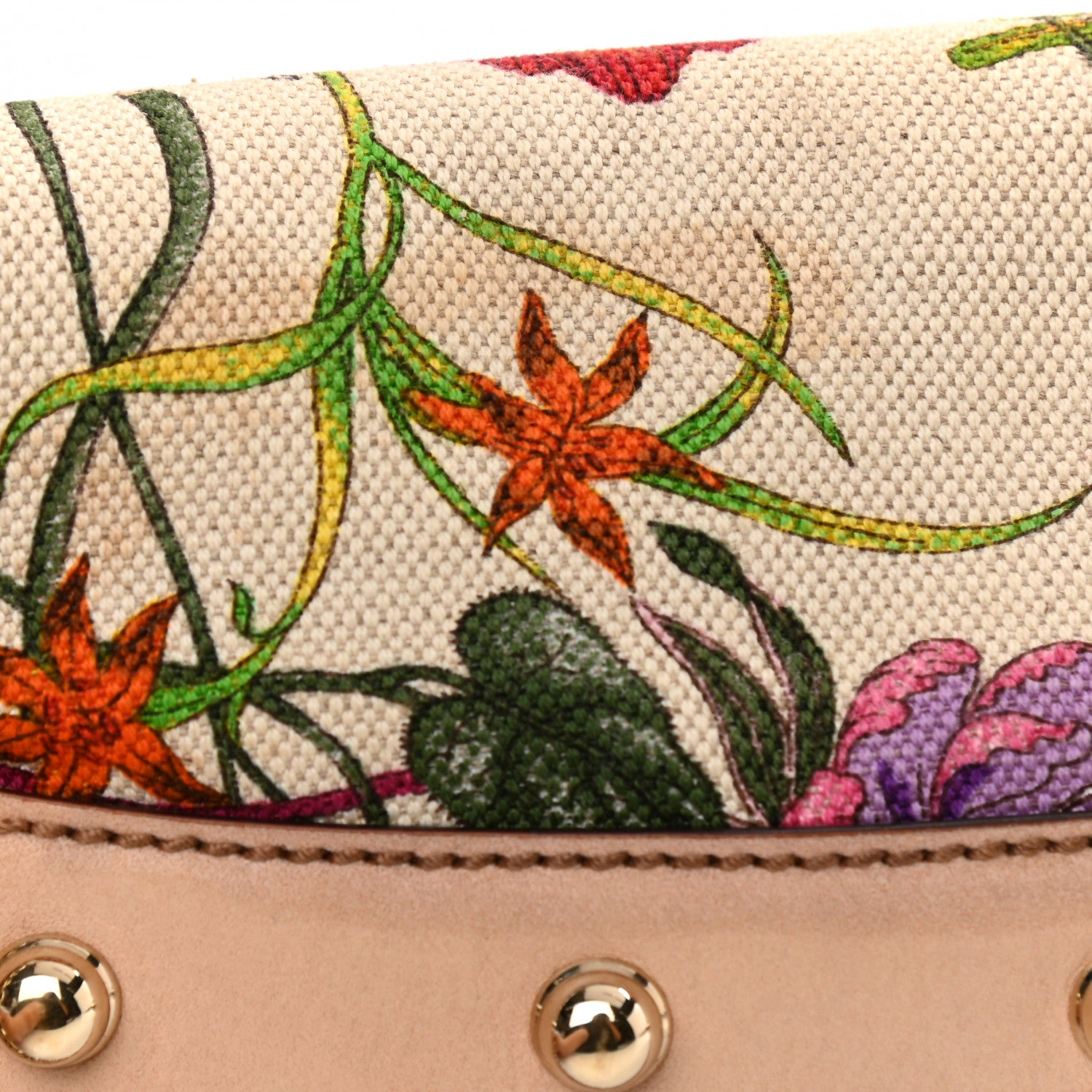 Gucci Canvas Flora Floral Horsebit Chain Clutch 13 of 15