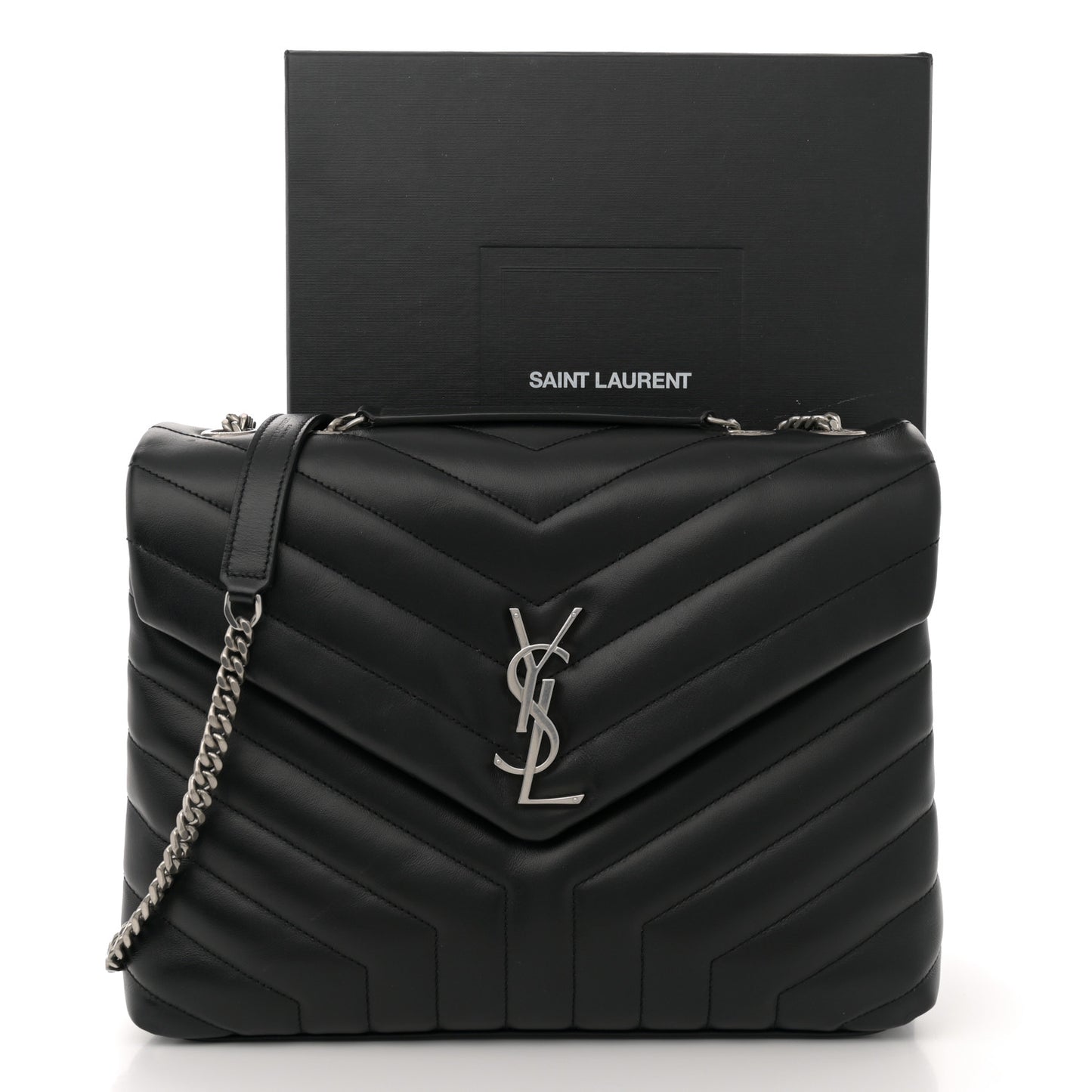Calfskin Y Quilted Monogram Medium Loulou Chain Satchel Black