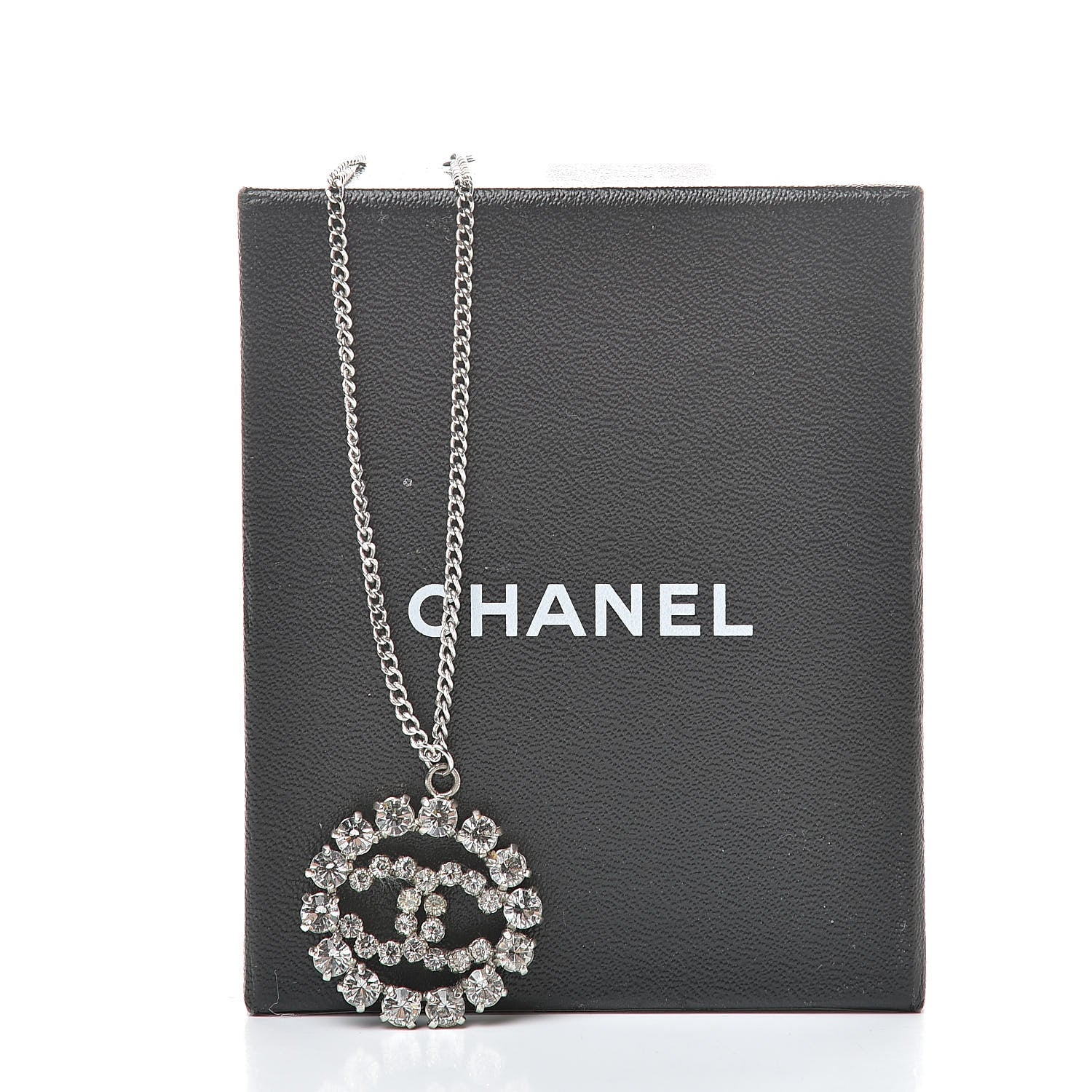 Chanel Crystal CC Medallion Pendant Necklace Silver 6 of 6