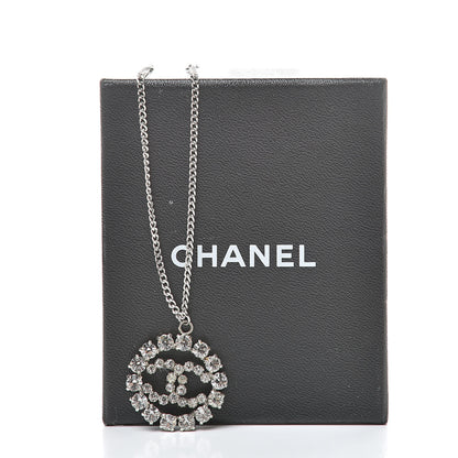Chanel Crystal CC Medallion Pendant Necklace Silver 6 of 6