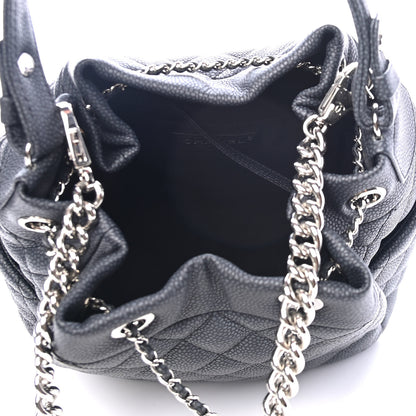 Chanel Caviar Flat Quilted CC Chain Bucket Drawstring Bag Black 4 of 4