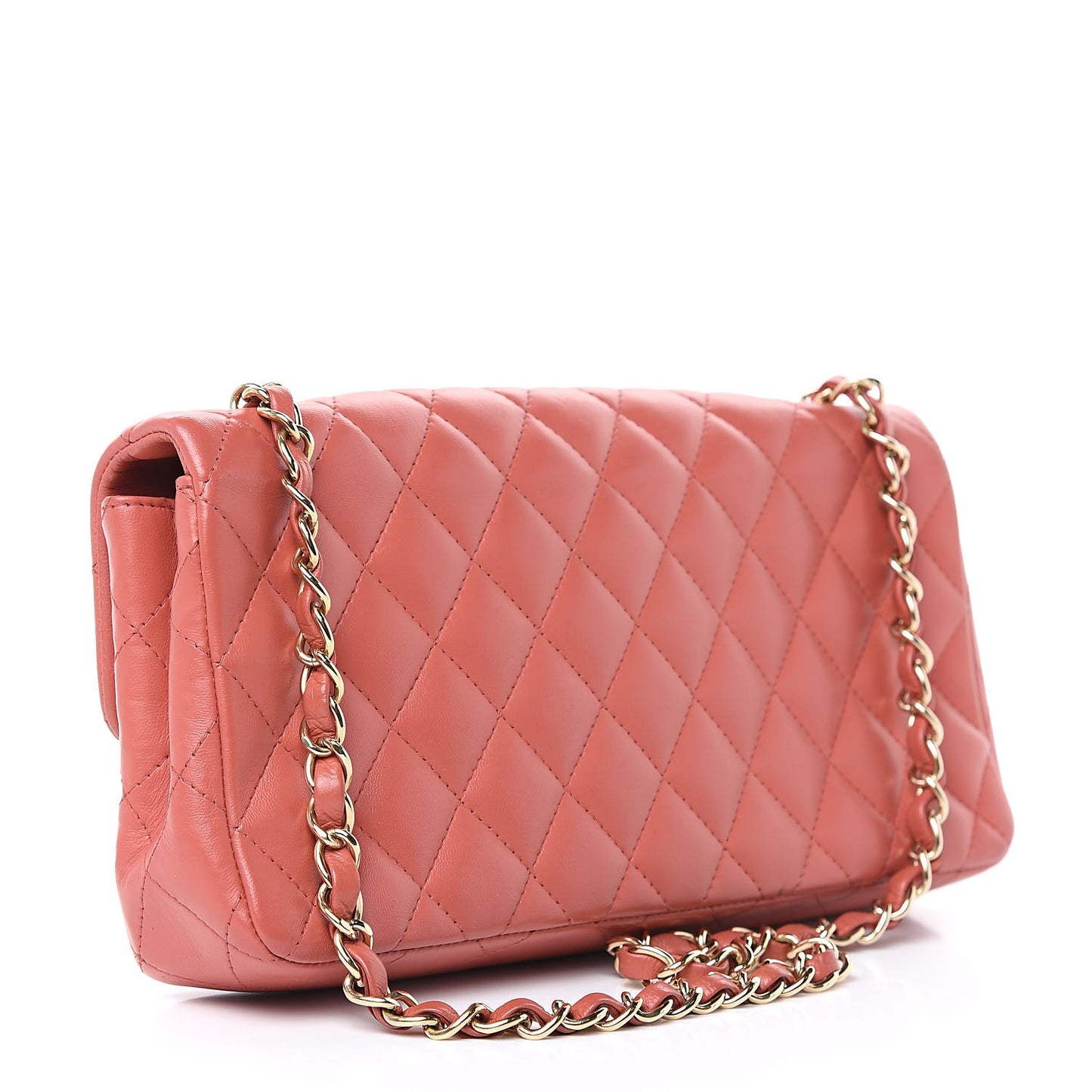 Lambskin Quilted East West Flap Coral