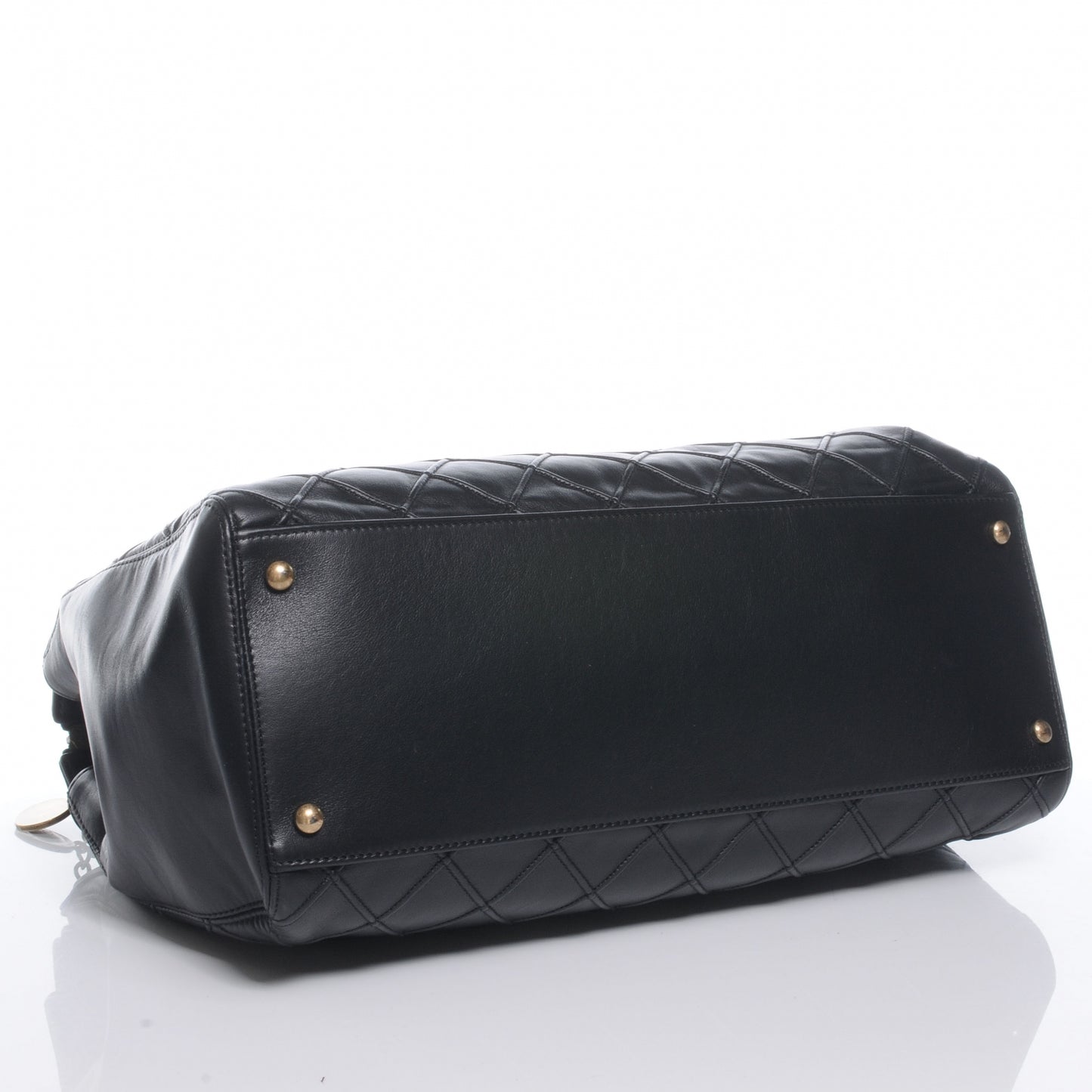 Calfskin Diamond Debossed Large Cosmos Zip Tote Black