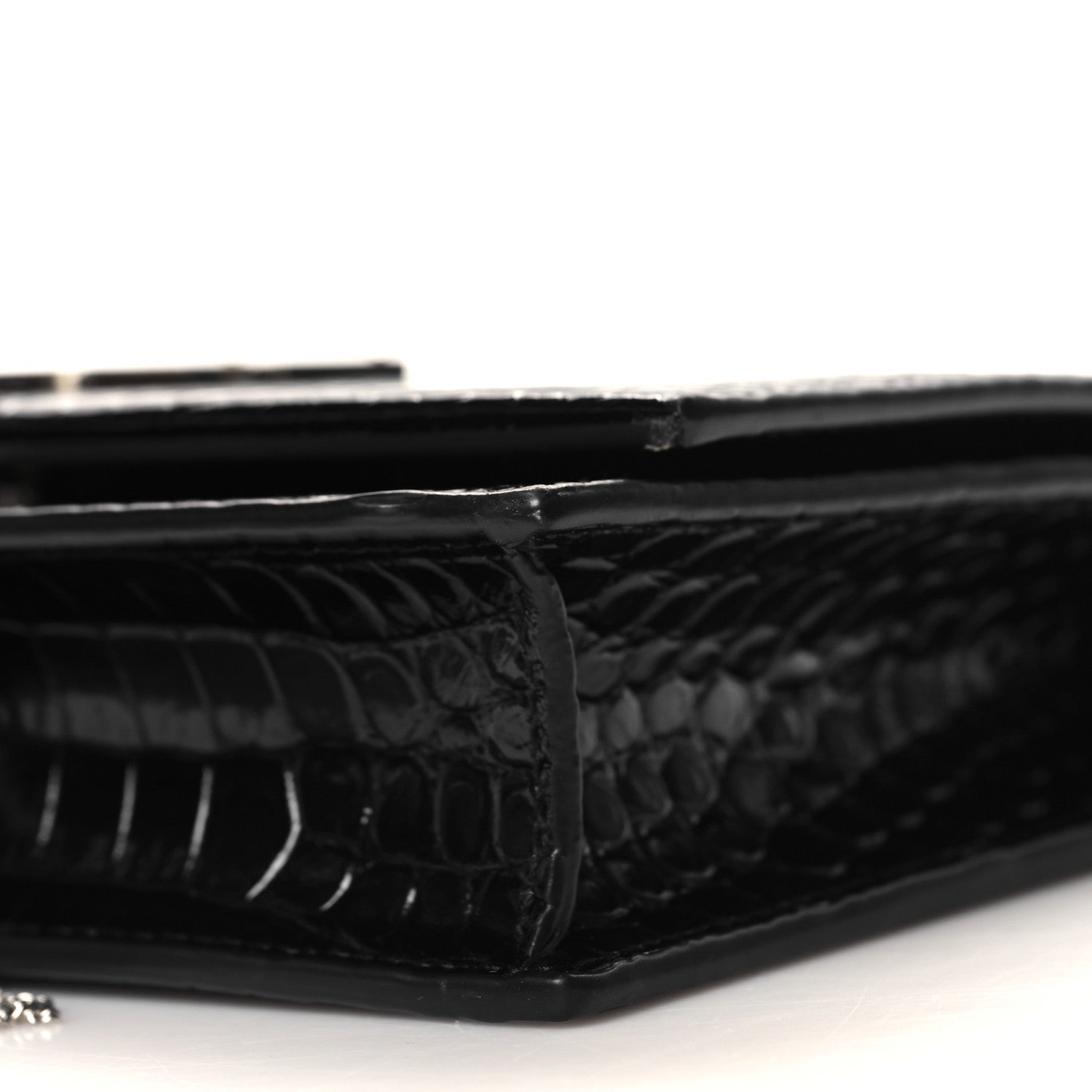 Saint Laurent Calfskin Crocodile Embossed Small Classic Monogram Kate Tassel Satchel Black 9 of 9