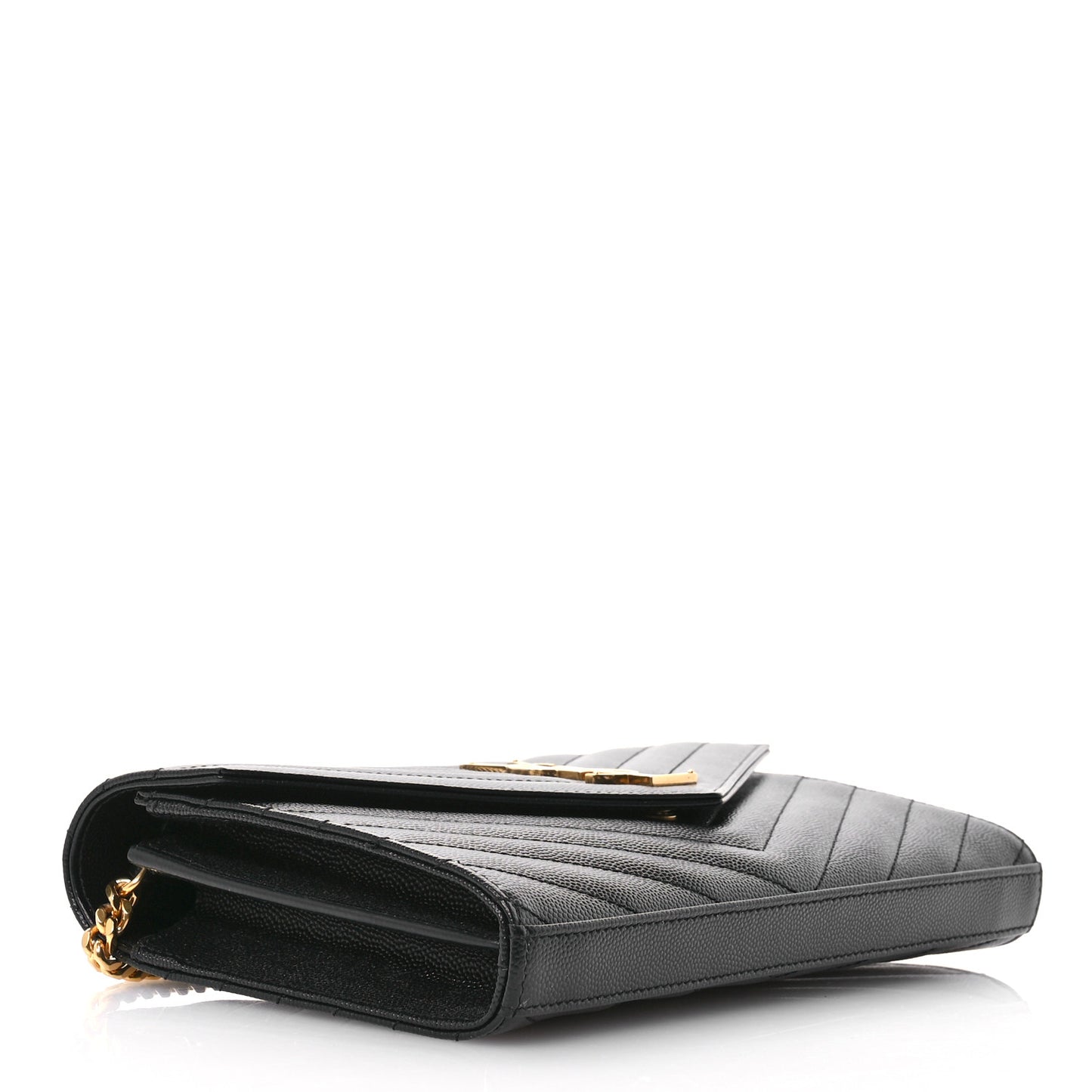 Grain De Poudre Matelasse Chevron Monogram Chain Wallet Black