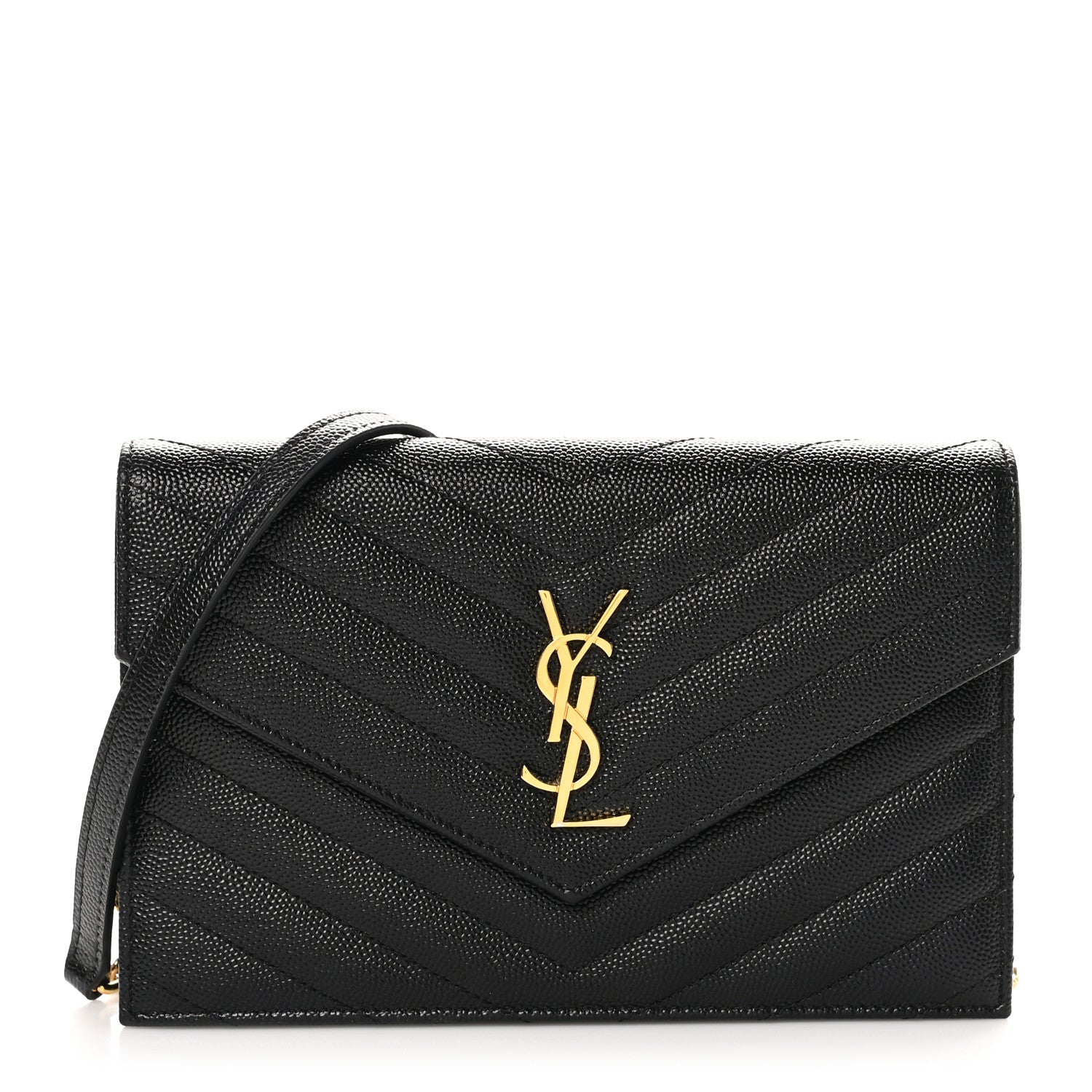 Saint Laurent Grain De Poudre Matelasse Chevron Monogram Envelope Chain Wallet Black 1 of 9