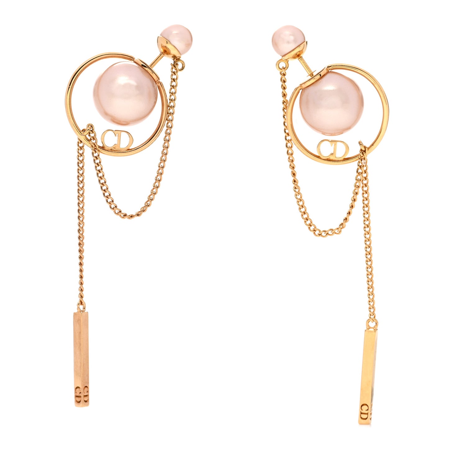 Pearl Tribales Dangle Chain Earrings Pink Gold