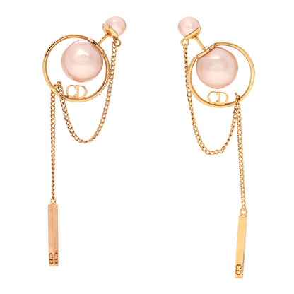 Christian Dior Pearl Tribales Dangle Chain Earrings Pink Gold 1 of 4