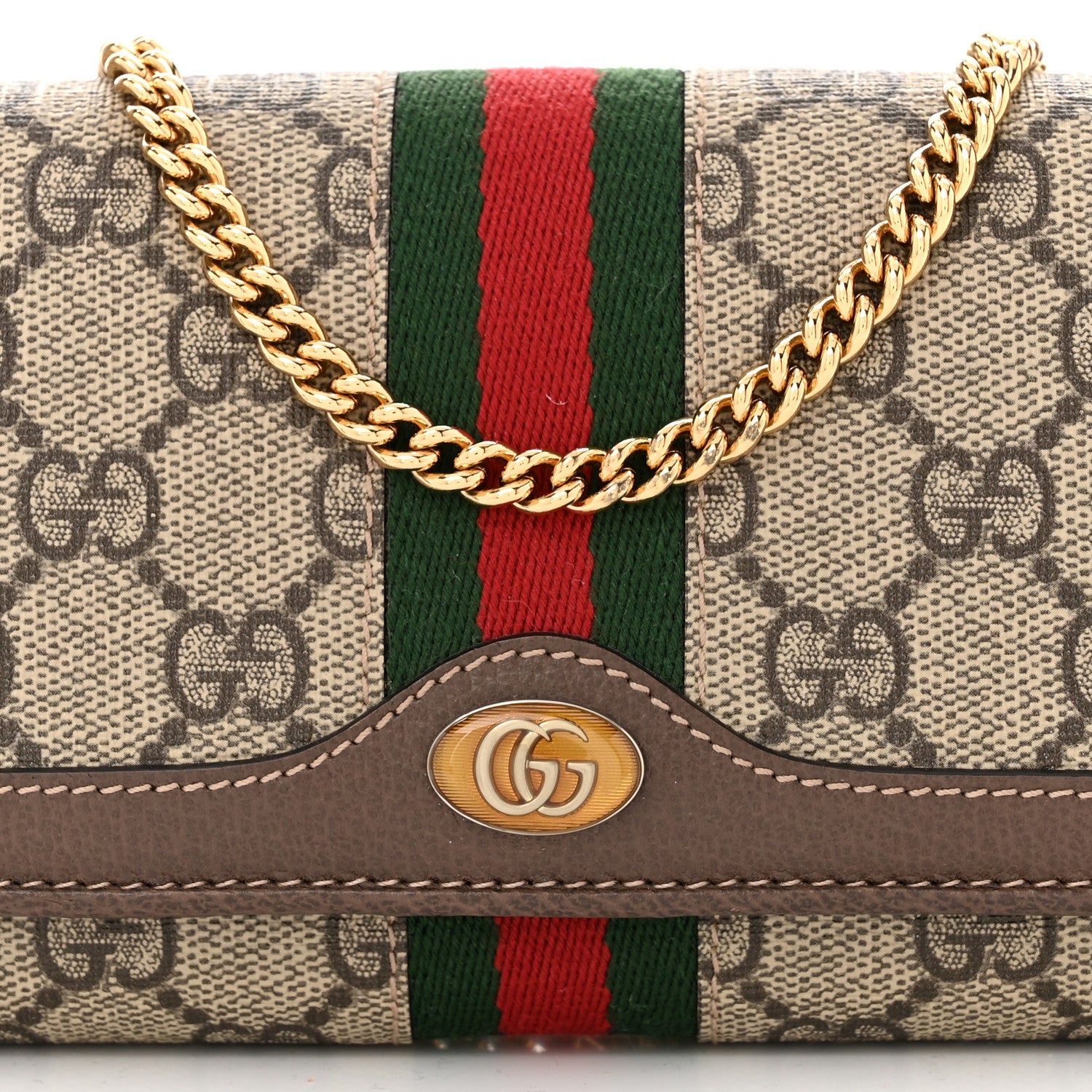 Gucci GG Supreme Monogram Web Ophidia Wallet On Chain Brown 8 of 11