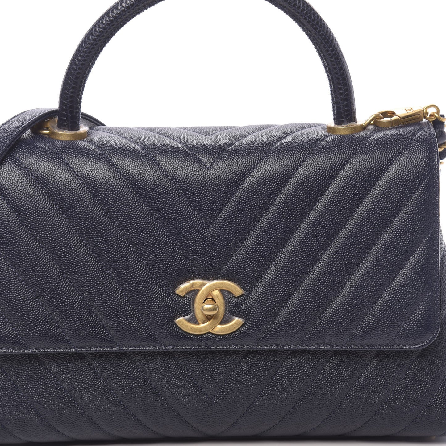 Caviar Chevron Quilted Small Coco Handle Flap Navy