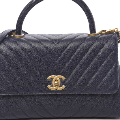 Chanel Caviar Chevron Quilted Small Coco Handle Flap Navy 9 of 11