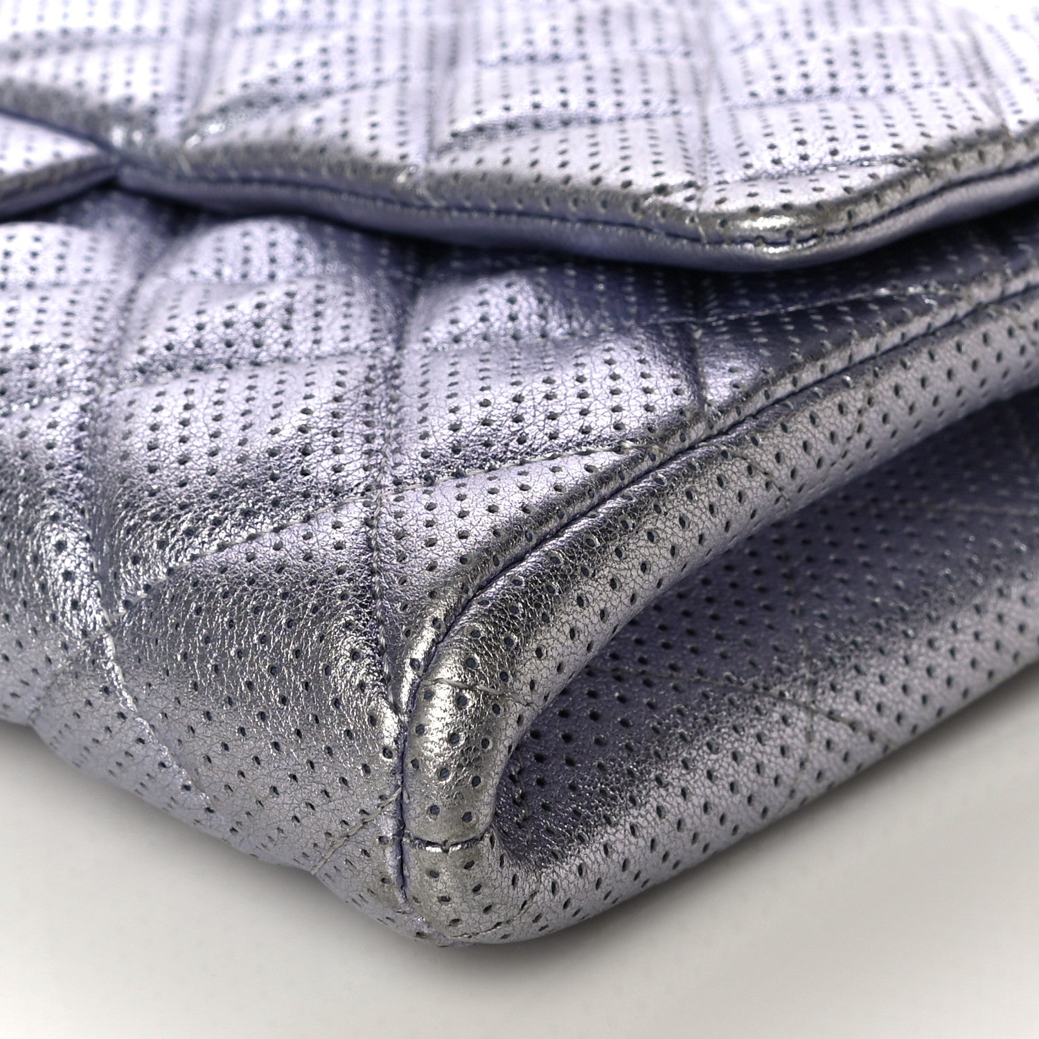 Chanel Metallic Perforated Lambskin Quilted Clutch With Chain Flap Silver 11 of 11