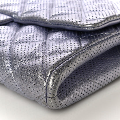 Chanel Metallic Perforated Lambskin Quilted Clutch With Chain Flap Silver 11 of 11
