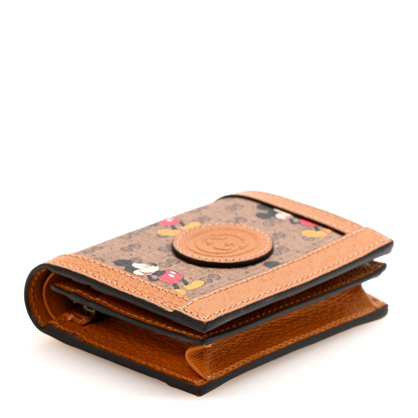 X DISNEY Mini Vintage GG Supreme Monogram Mickey Mouse Card Holder Wallet Beige Vintage Sun Oil