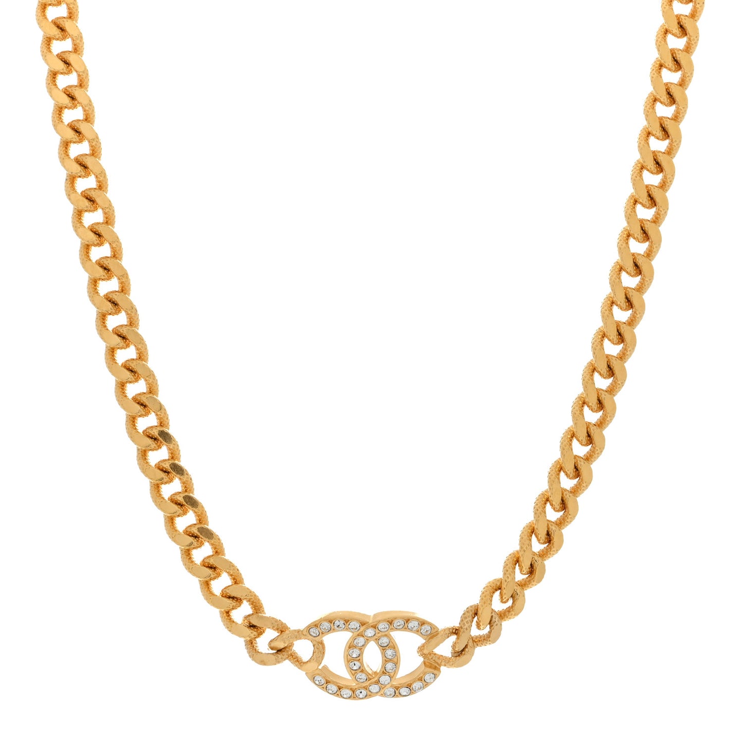 Crystal Chain Link CC Choker Necklace Gold
