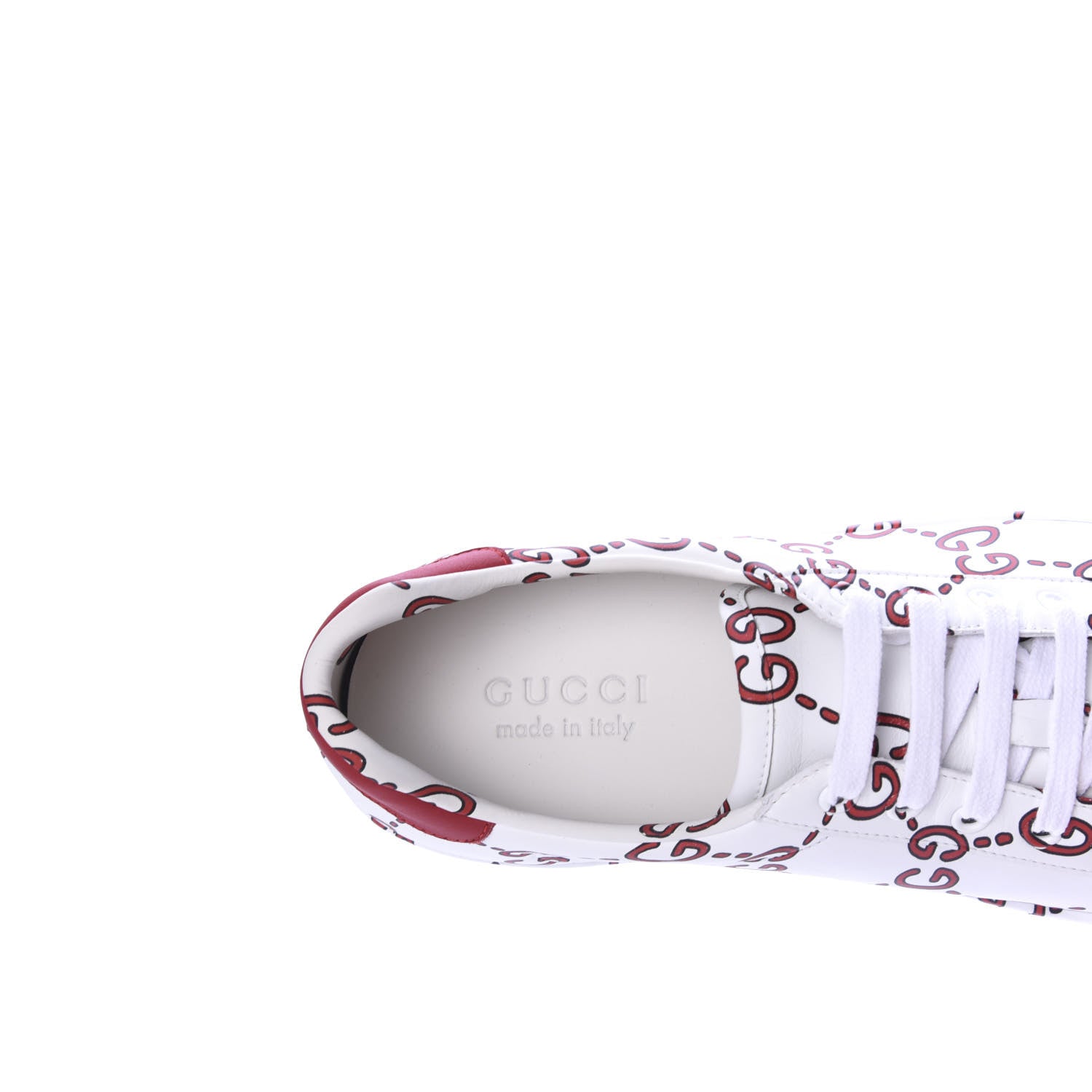 Gucci Calfskin GucciGhost Print Mens Ace Sneakers 8 White Hibiscus Red 8 of 10