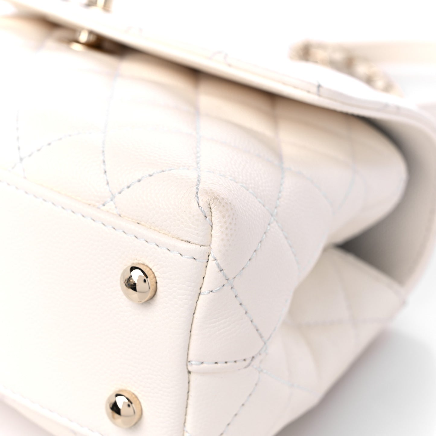 Caviar Quilted Mini Coco Handle Flap White