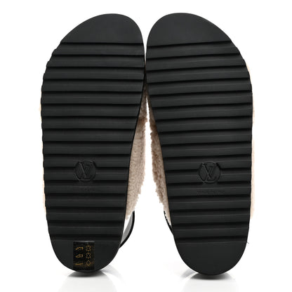 Louis Vuitton Shearling Calfskin Paseo Flat Comfort Sandal 41 Beige 5 of 8