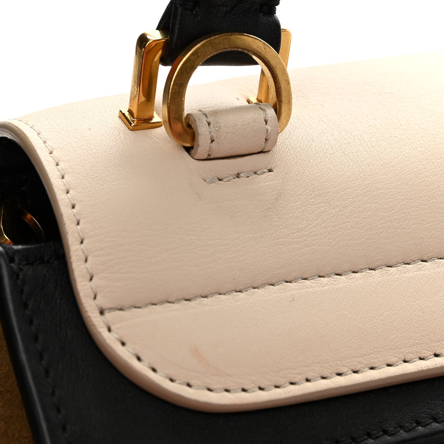 Smooth Calfskin Suede Medium Tri-Color Trapeze Cream Black Brown