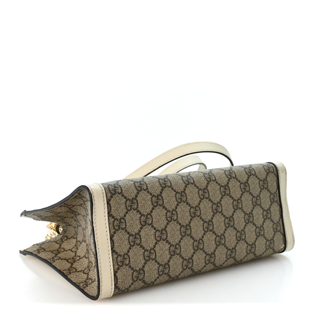 GG Supreme Monogram Moon Calfskin Small Padlock Tote Beige Ebony Mystic White