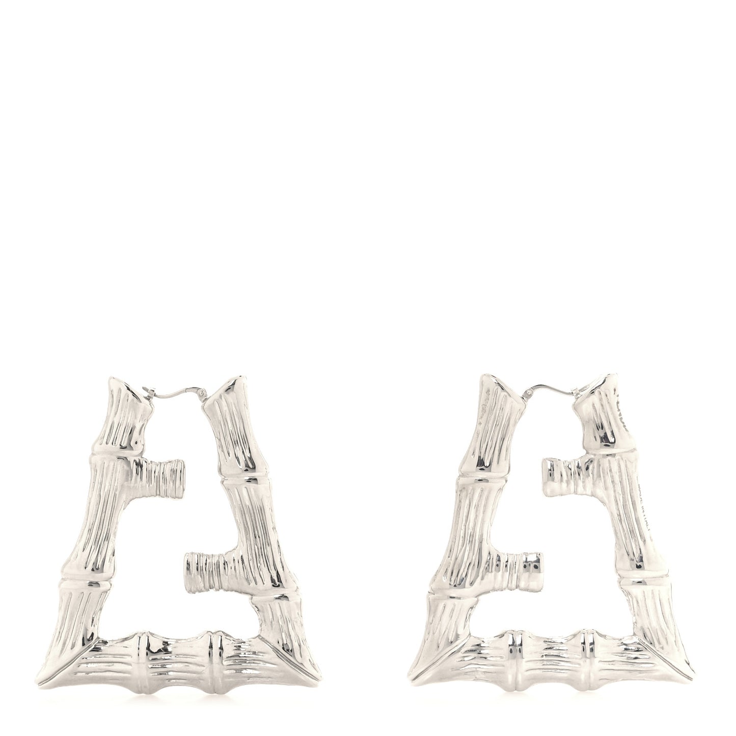 Metal FF Bamboo Hoop Earrings Silver