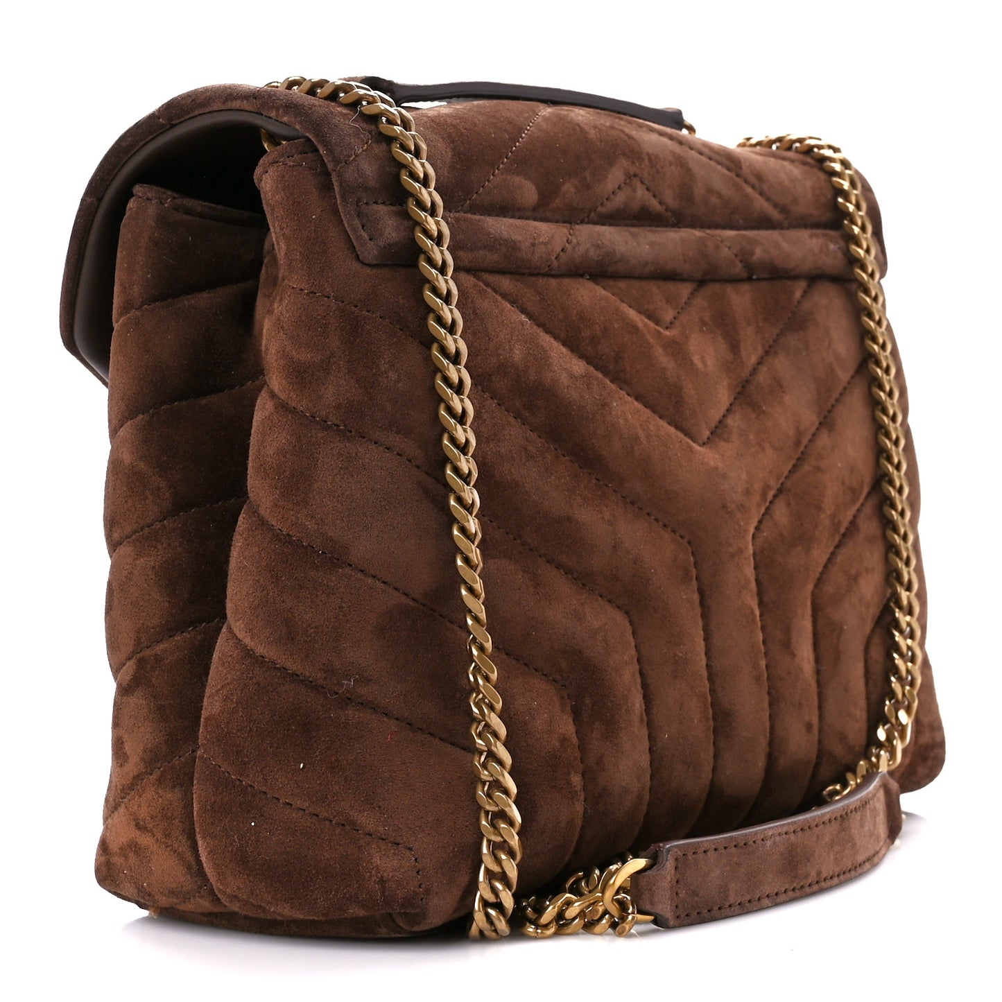 Suede Calfskin Y Quilted Monogram Small Loulou Chain Satchel Bark Brown