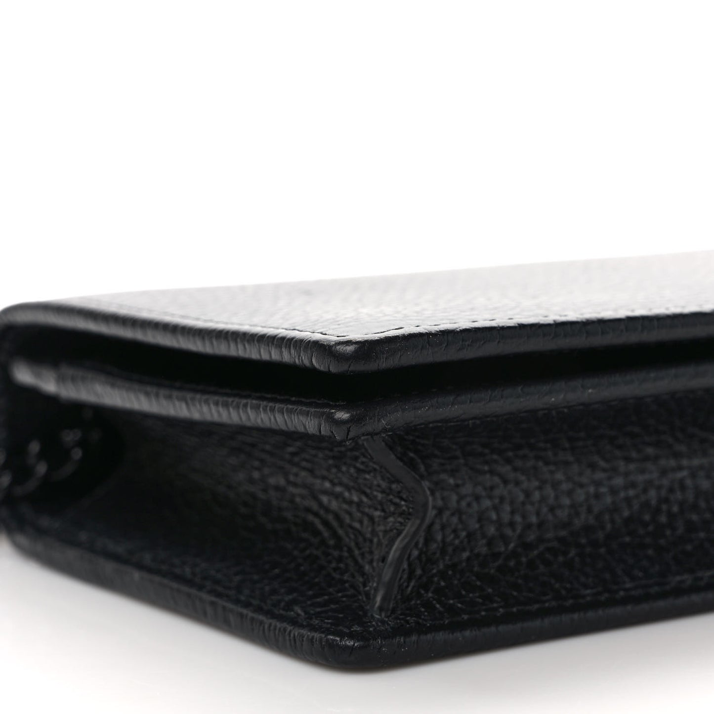 Dollar Calfskin Enamel Monochrome Mini GG Marmont Chain Wallet Black