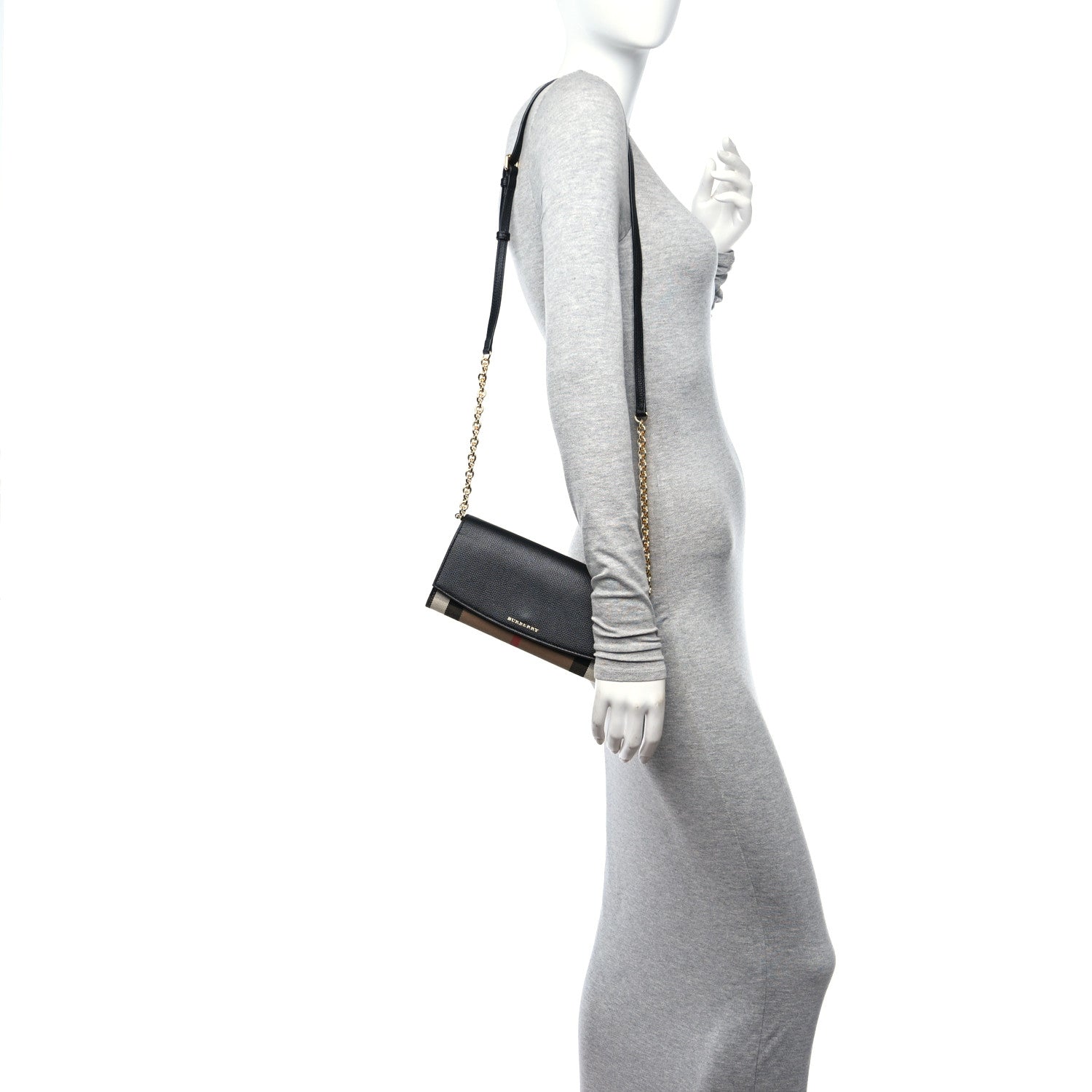 Burberry Calfskin House Check Henley Wallet On Chain Black Black 2 of 8