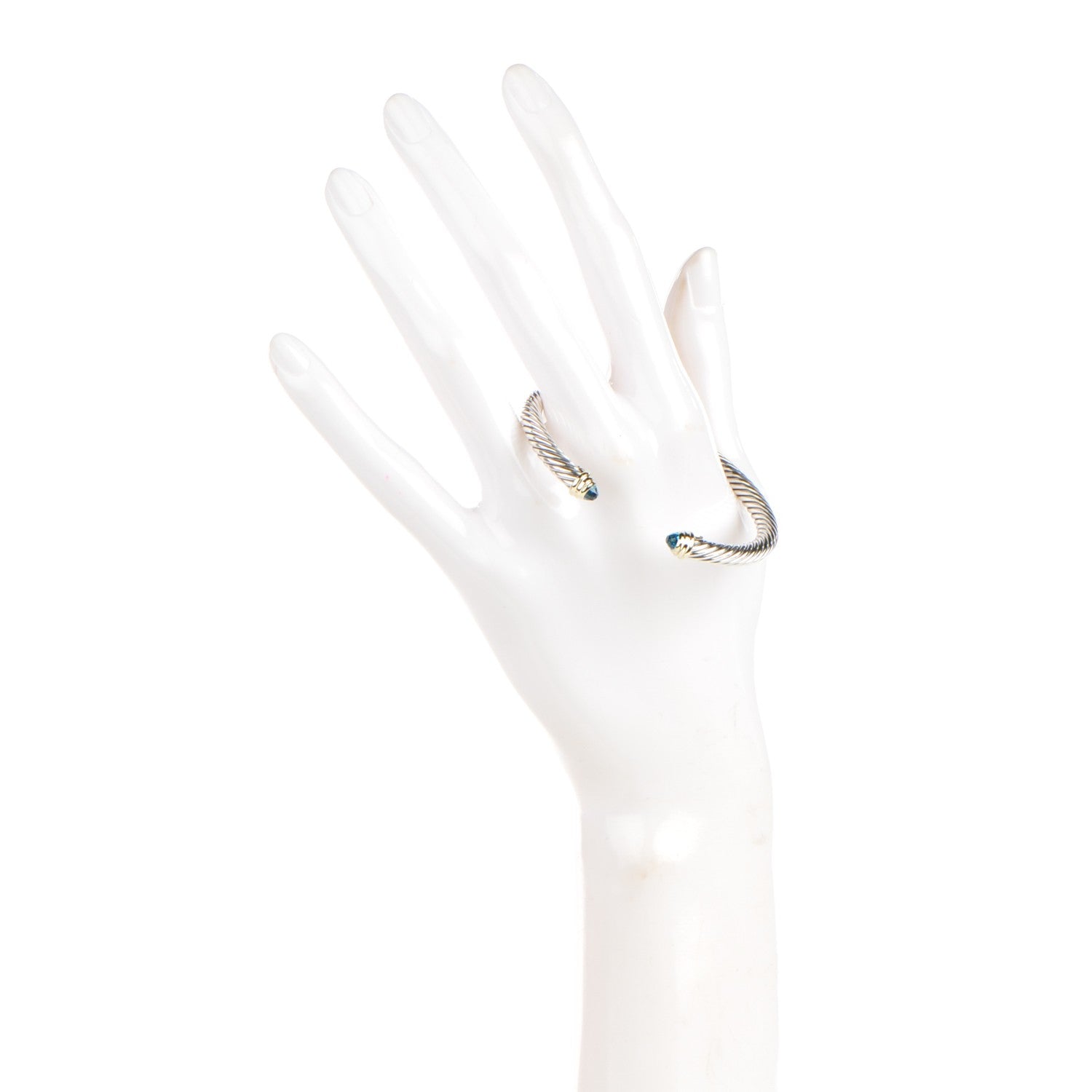 David Yurman Sterling Silver 14K Yellow Gold Blue Topaz 5mm Cable Classics Petite Color Bracelet 2 of 5