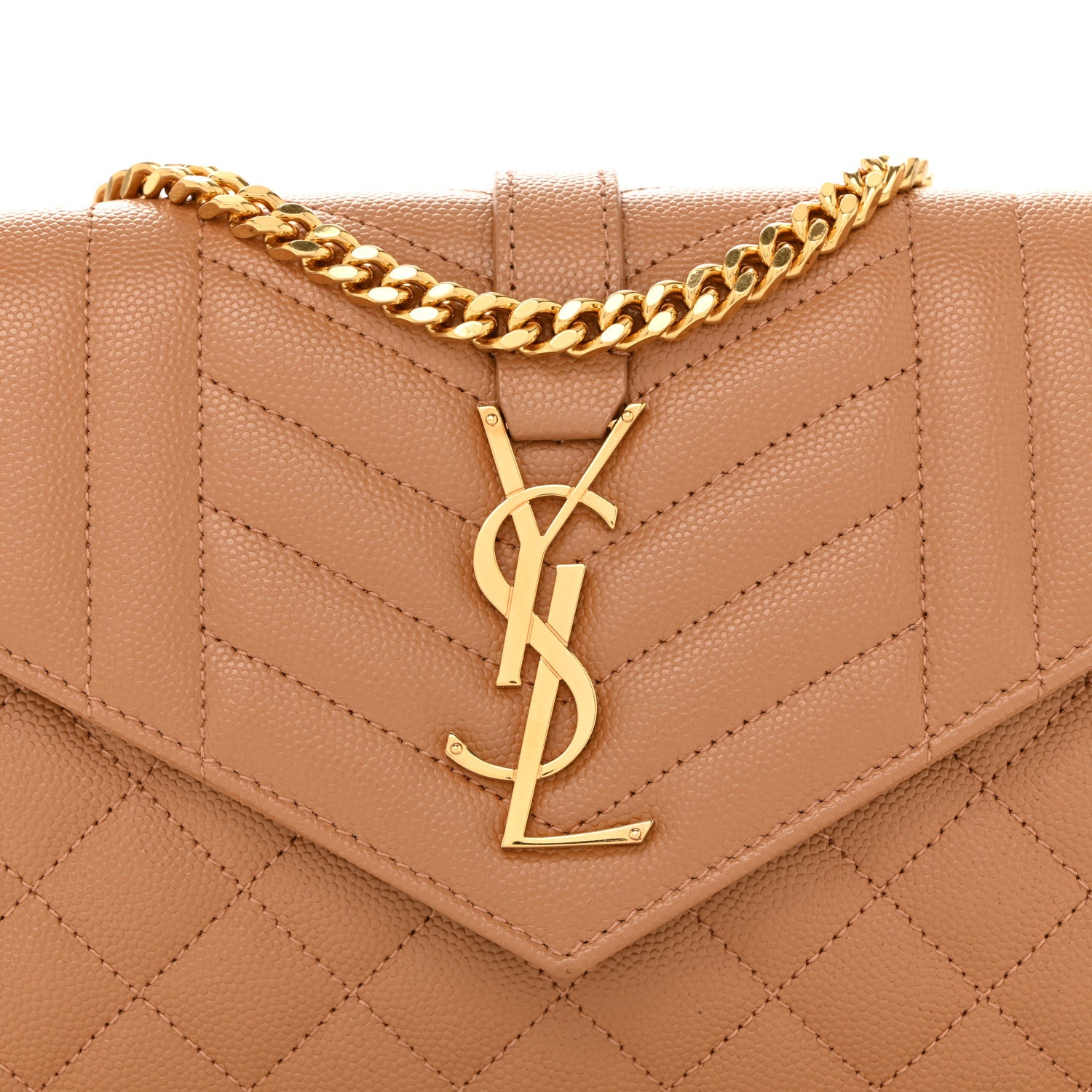 Saint Laurent Grain De Poudre Mixed Matelasse Triquilt Monogram Chain Wallet Dune 8 of 11