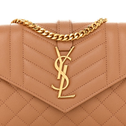 Saint Laurent Grain De Poudre Mixed Matelasse Triquilt Monogram Chain Wallet Dune 8 of 11