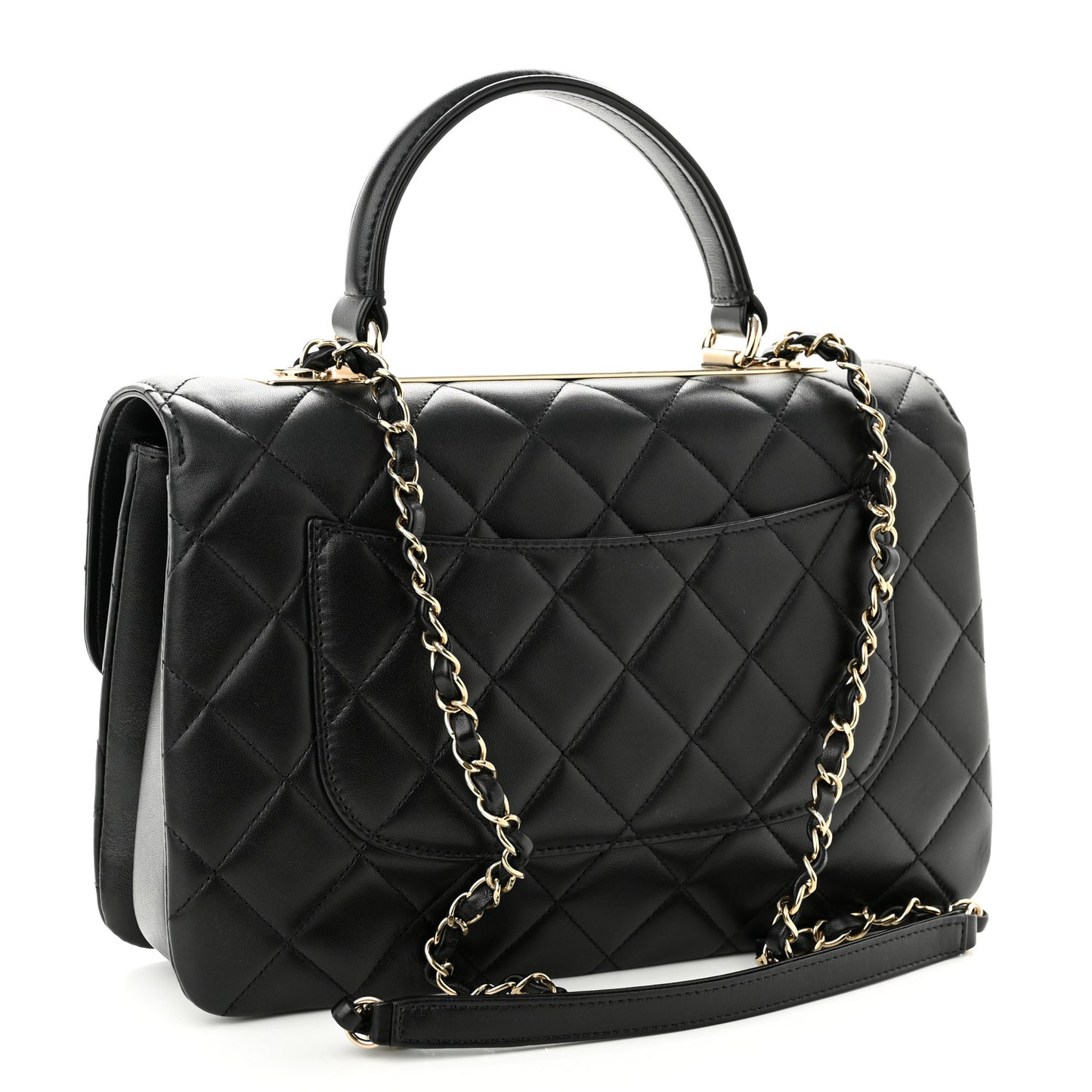 Lambskin Quilted Medium Trendy CC Flap Dual Handle Bag Black