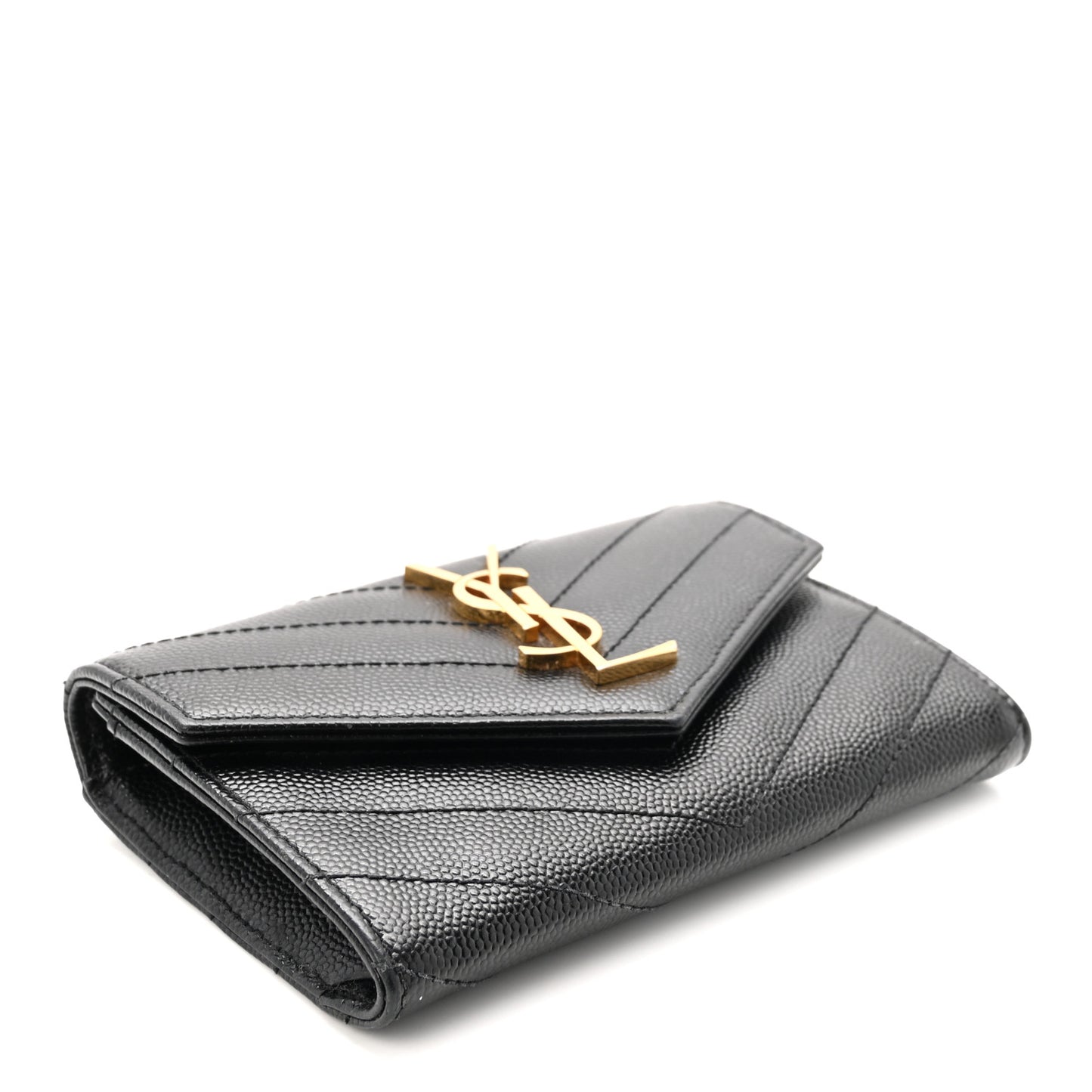 Grain De Poudre Matelasse Chevron Small Monogram Envelope Wallet Black