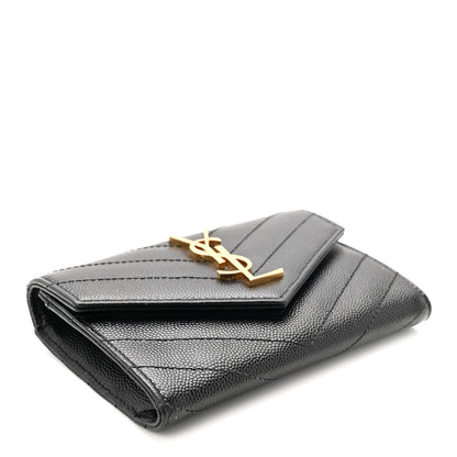 Saint Laurent Grain De Poudre Matelasse Chevron Small Monogram Envelope Wallet Black 4 of 6