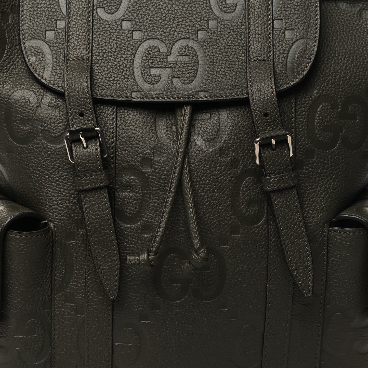 Gucci Piuma Calfskin Jumbo GG Embossed Double Buckle Backpack Dark Vintage Olive 8 of 10
