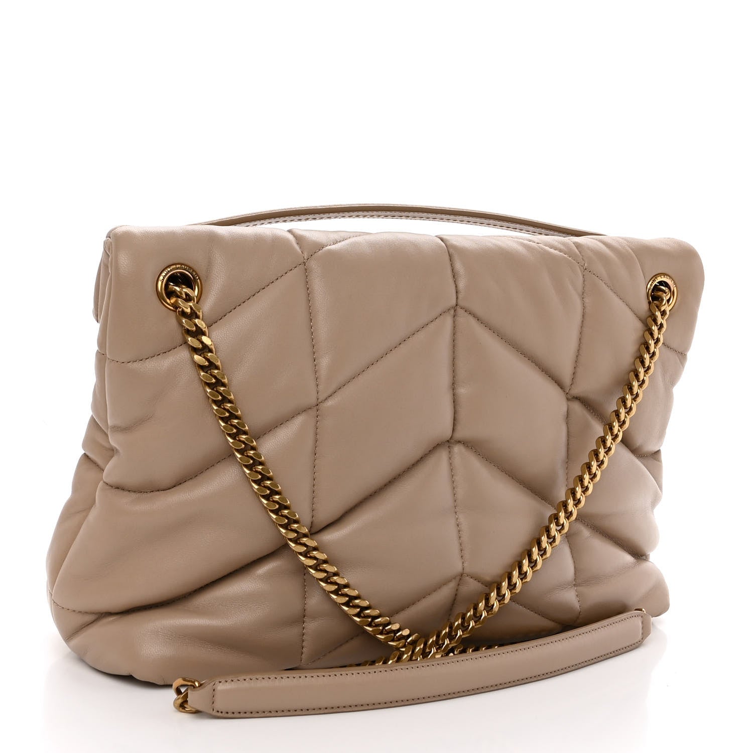 Saint Laurent Lambskin Quilted Medium Loulou Puffer Monogram Chain Satchel Dark Beige 3 of 10