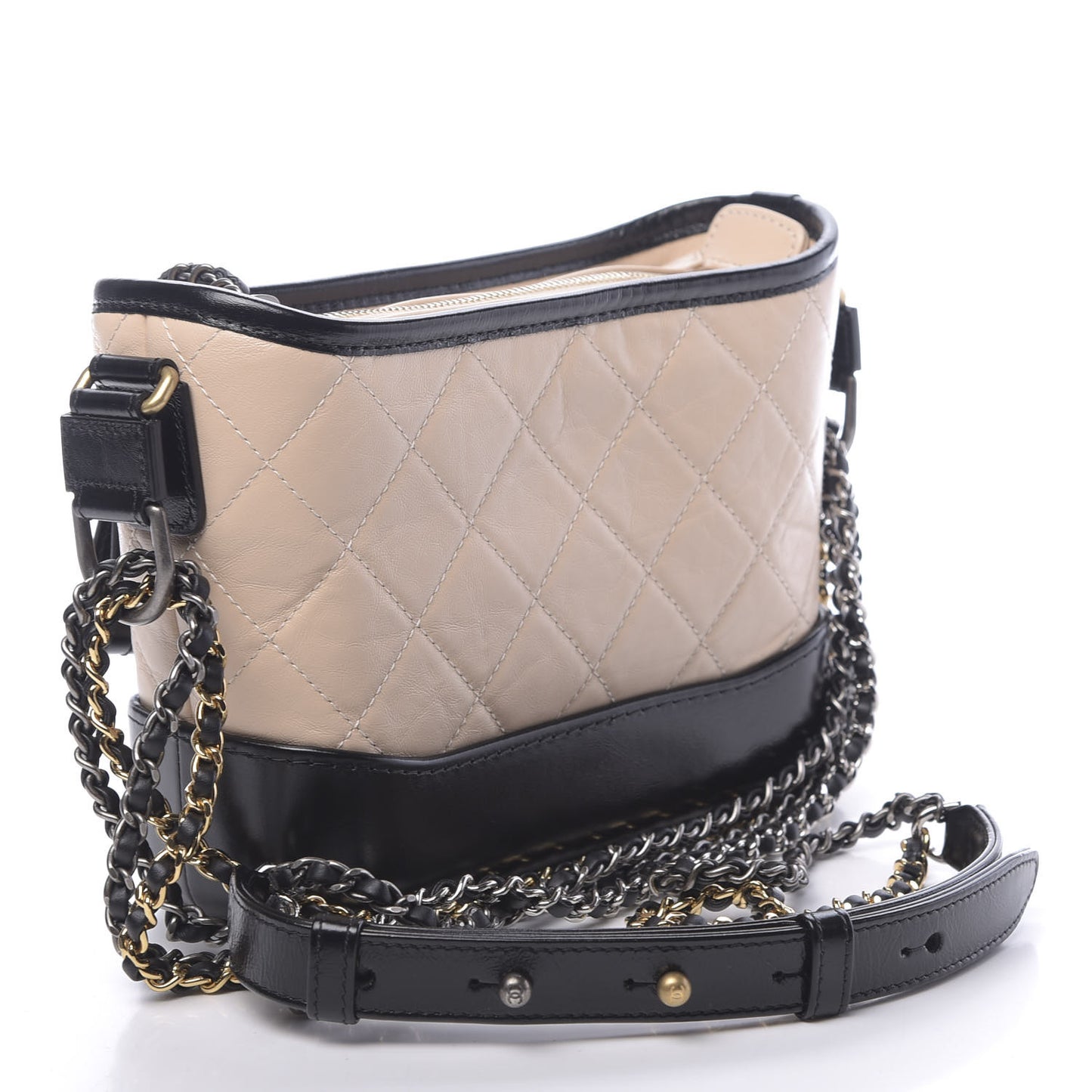 Aged Calfskin Quilted Small Gabrielle Hobo Beige Black