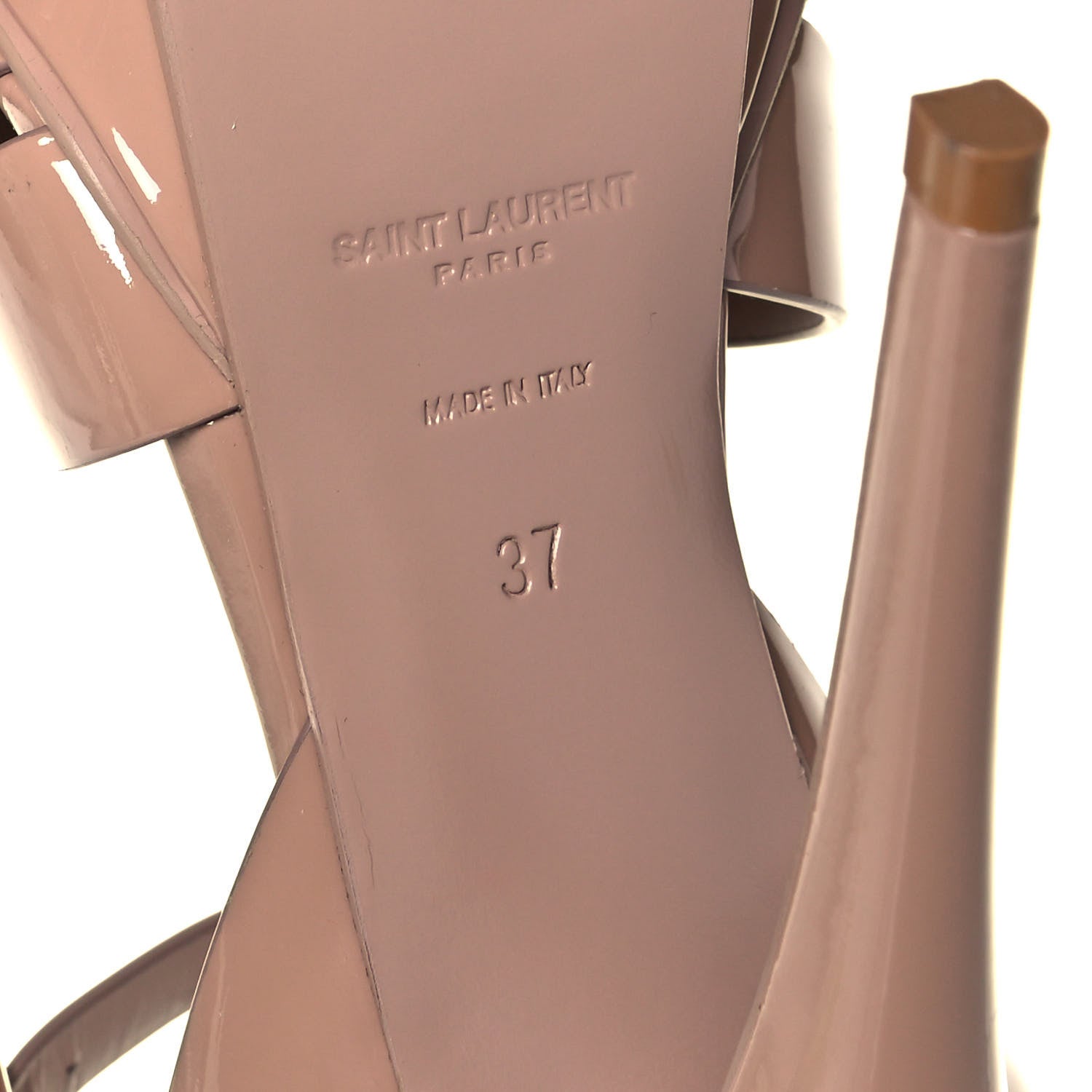 Saint Laurent Patent Calfskin Tribute 105 Platform Sandals 37 Nude Powder 6 of 6